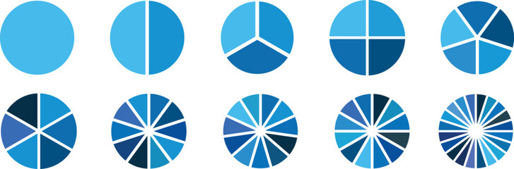 Wall Mural - pie chart set. circle section graphs. pie chart divided 1,2,3,4,5,6,7,8,9,10,11,12 equal parts. whee