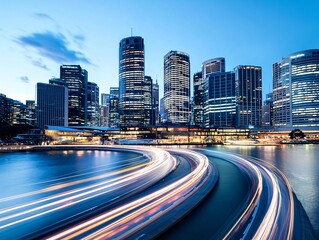 Poster - an urban cityscape illuminated by digital data overlays and automation-driven advancements for urban