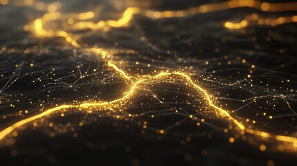 Poster - Abstract Golden Light Trails Over Dark Background in Digital Design