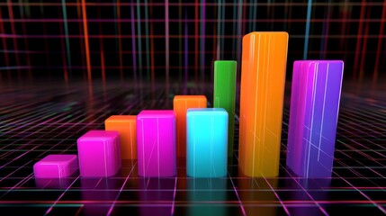 Poster - Colorful 3D Bar Graph on a Digital Background with Grid Lines