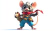 © milenialdesastudio - Cute cartoon mouse adventurer holding a lantern, wearing explorer attire.