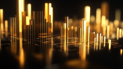 Fototapete - Golden Digital Abstract Background with Vertical Bars and Patterns