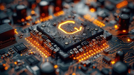 Poster - A close-up view of a circuit board with glowing elements, showcasing technology and design.