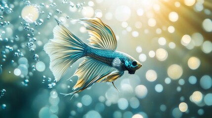 Poster - Colorful fish swimming gracefully among shimmering bubbles underwater