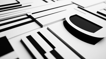 Aufkleber - Abstract Black and White Geometric Lines and Shapes on Surface