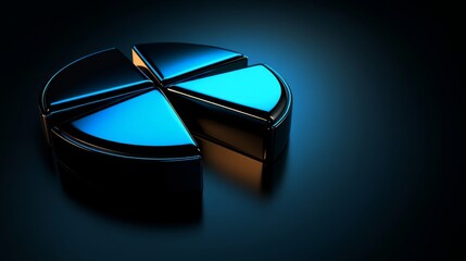 Poster - Glossy Blue and Black Pie Chart Segment Illustration on Dark Background