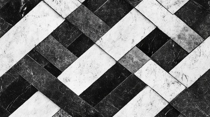 Leinwandbilder - Elegant Black and White Checkerboard Pattern in Marble Design