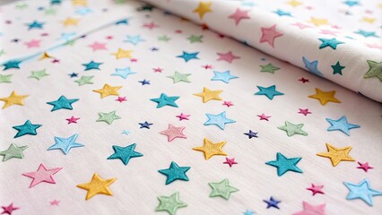 Aufkleber - A colorful star patterned fabric with embroidered stars