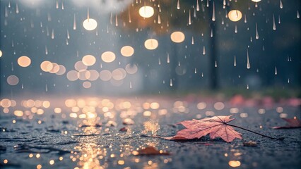 Poster - A leaf is on the ground in the rain