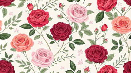 Poster - A flowery pattern of roses and pink flowers