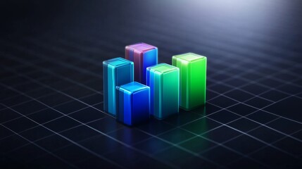 Leinwandbilder - Colorful 3D Graph Bars on Digital Grid Background for Data Visualization