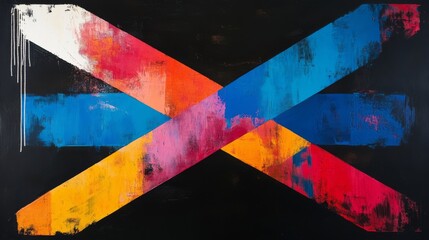 Fototapete - Abstract Colorful Artwork with Bold Geometric Shapes on Black Background