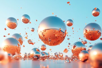 Poster - Glimmering Spheres Floating Amidst Shimmering Particles in a Bright Sky, Capturing the Essence of a Dreamlike and Fantastical Landscape