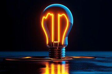 Poster - Glowing Vintage Light Bulb on Dark Background with Reflections and Soft Light Effects Highlighting Intricate Design and Warm Glow in a Studio Setting