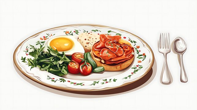 Iconic Dishes Illustration Featuring Global Cuisine and Traditional Recipes