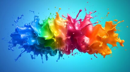 Aufkleber - Vibrant Splash of Colorful Liquid Paint against Blue Background