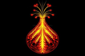 Poster - Intricate Orange and Yellow Abstract Design with Spiraling Patterns and Floral Elements on a Black Background for Art and Decoration Use