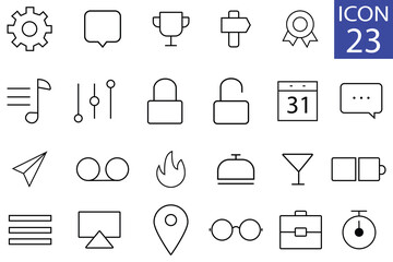 Poster - Web icon vector set, 23 line icons set. Many options icon. Basic concept icon collection. All related icons. Settings, sms, map, lock, icon set. vector illustration.
