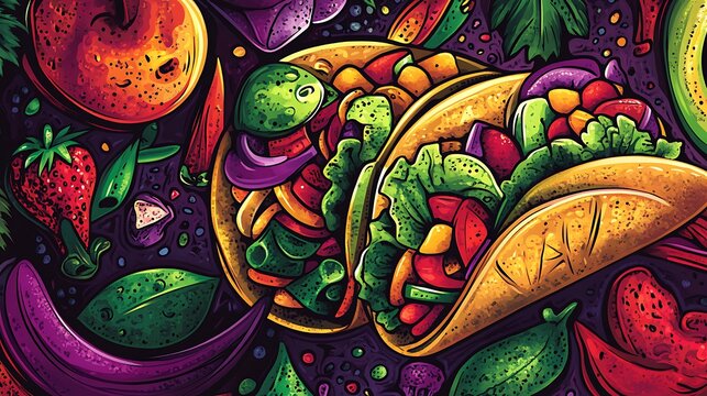 Iconic Dishes Illustration Featuring Global Cuisine and Traditional Recipes