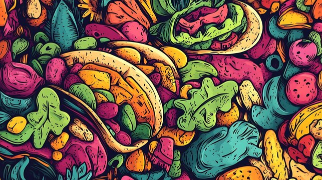 Iconic Dishes Illustration Featuring Global Cuisine and Traditional Recipes