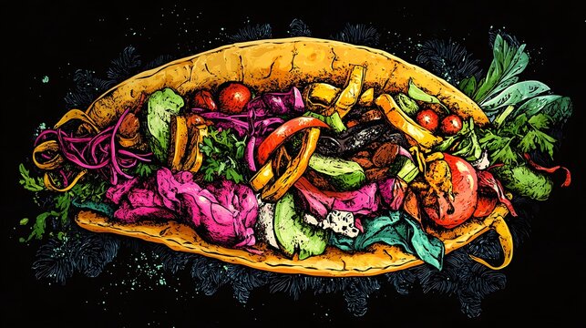 Iconic Dishes Illustration Featuring Global Cuisine and Traditional Recipes