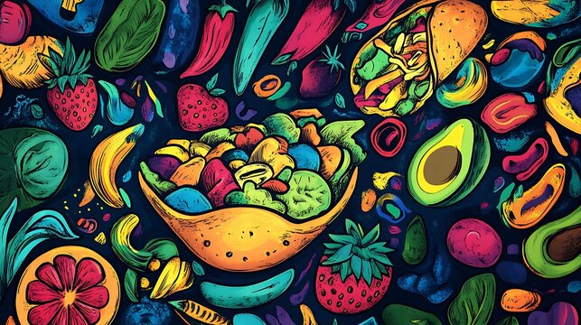 Iconic Dishes Illustration Featuring Global Cuisine and Traditional Recipes