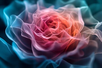 Poster - Soft petals swirl in a dreamlike composition of a pink and blue rose captured in delicate layers of light