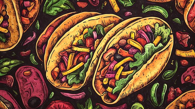 Iconic Dishes Illustration Featuring Global Cuisine and Traditional Recipes