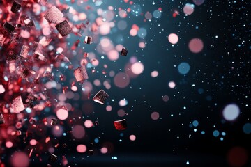 Poster - Colorful particles and geometric shapes create an abstract background with shimmering effects