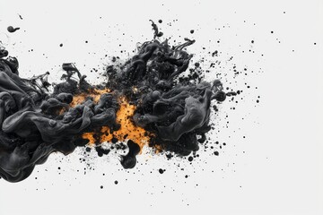 Poster - Dynamic black and orange ink splash against a light background showcasing abstract energy and motion