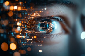 Poster - Exploring the intersection of technology and human perception in a futuristic depiction