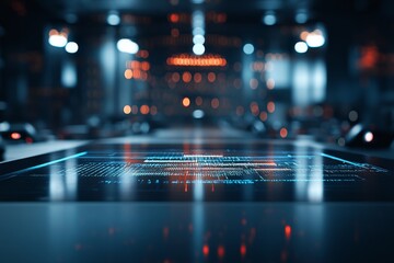 Poster - Futuristic technology display in a modern data center illuminated by vibrant lighting effects