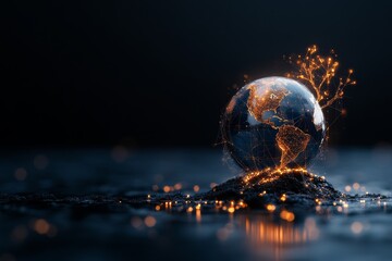 Poster - Glowing globe with luminous connections representing global connectivity and innovation
