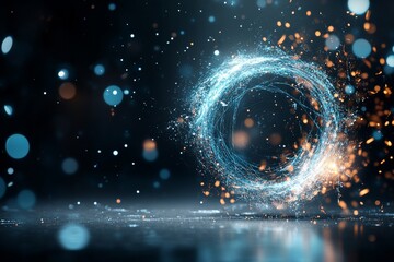 Poster - Vibrant swirling light patterns create an enchanting digital effect in a dark background
