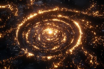 Poster - Spiral of Light in Cosmic Space, Captivating Celestial Activity with Glittering Particles and Orbital Motion, Abstract Visualization of Stellar Phenomena