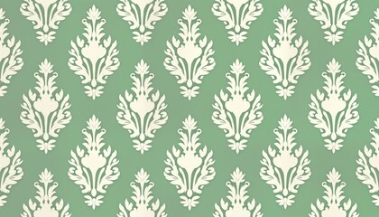 Aufkleber - Seamless wallpaper design with repeating decorative floral patterns. Elegant, classic design. Green, cream colors create calming, sophisticated backdrop. Suitable for interior design projects. Looks