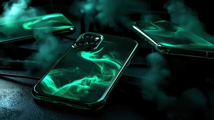 Poster - Green Smoke Pattern on Modern Smartphone Cases for Technology Aficionados