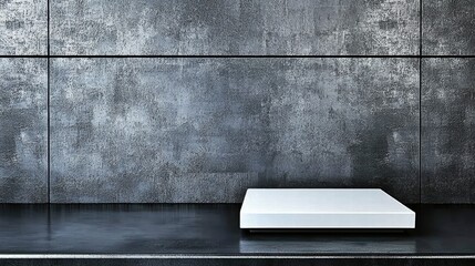 Poster - Modern Minimalist Display Stand on Textured Gray Wall Background