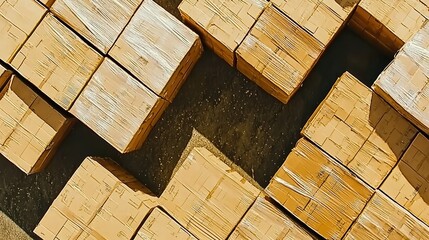 Poster - Aerial View of Stacked Cardboard Boxes in a Warehouse Environment