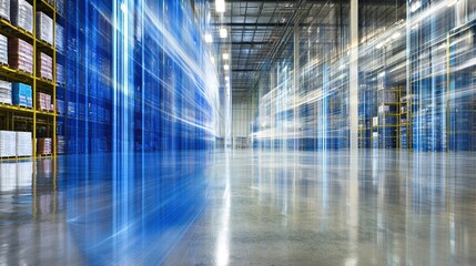 Poster - Dynamic Warehouse Interior with Motion Blur and Reflective Surface