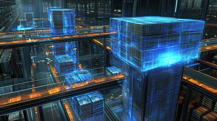 Poster - Futuristic Digital Warehouse with High-Tech Storage Systems