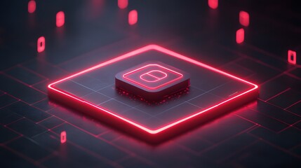 Aufkleber - Futuristic red glowing chip on dark circuit board.