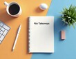 © Emam Studio  - Notebook with 'Key Takeaways', White Pen, Plant, and Eraser on Colorful Desk