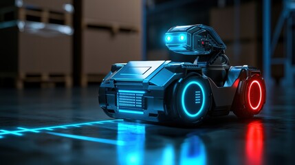 Poster - Futuristic Robot Delivery Device in Modern Warehouse Environment