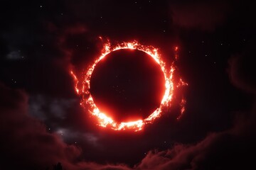 Poster - A solar eclipse with a fiery corona surrounded by a starry sky