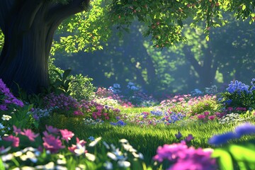 Poster - A spring meadow filled with vibrant wildflowers and soft, morning dew.