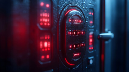 Poster - A close-up of a futuristic control panel with illuminated red buttons and a sleek design.