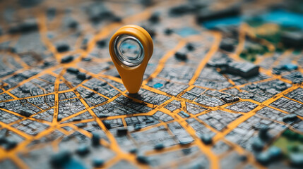 Poster - A close-up of a map with a yellow location pin highlighting a specific area.