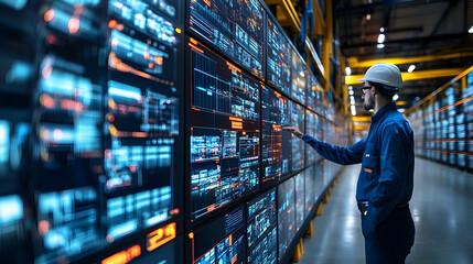 Poster - A technician monitors digital displays in a high-tech industrial environment.