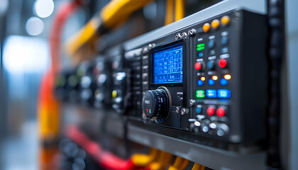 Poster - Close-up of a control panel with buttons and a digital display for technical equipment.